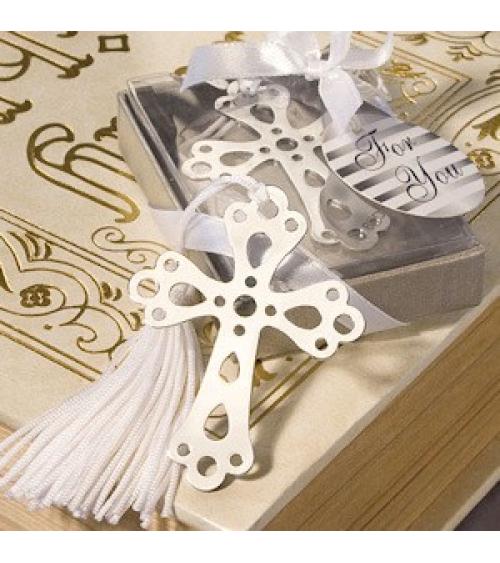 PUNTO DE LIBRO CRUZ CON BORLA EN CAJITA DE REGALO