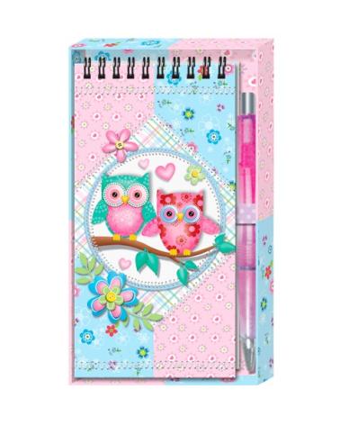 LIBRETA + BOLÍGRAFO BÚHOS EN CAJA REGALO