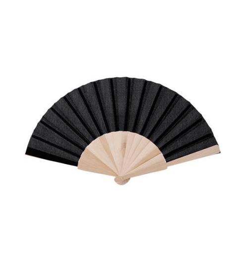 ABANICO DE TELA Y MADERA EN CAJA NEGRO
