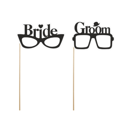 Set de 2 gafas "Bride", "Groom" para photocall