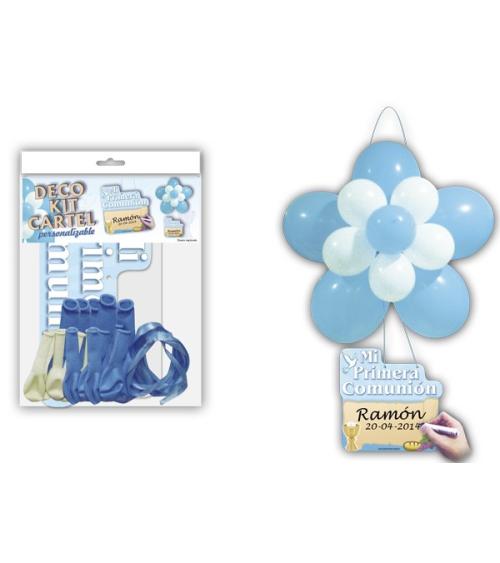 DECO KIT FLOR + CARTEL "COMUNIÓN" AZUL
